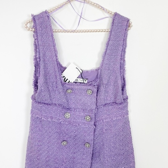 New Zara Tweed Rhinestone Button Dress - Picture 9 of 10